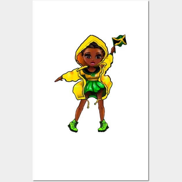 Jamaican girls women Jamaica Pride anime girl Chible Jamaica flag Wall Art by Artonmytee
